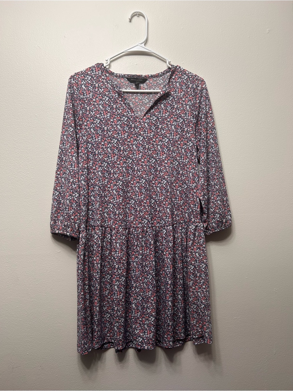 Banana Republic Burgundy-Pink Floral Long Sleeve Dress